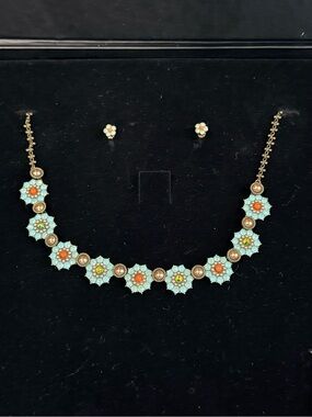 New in Box Michal Negrin Floral Necklace with Matching Studs